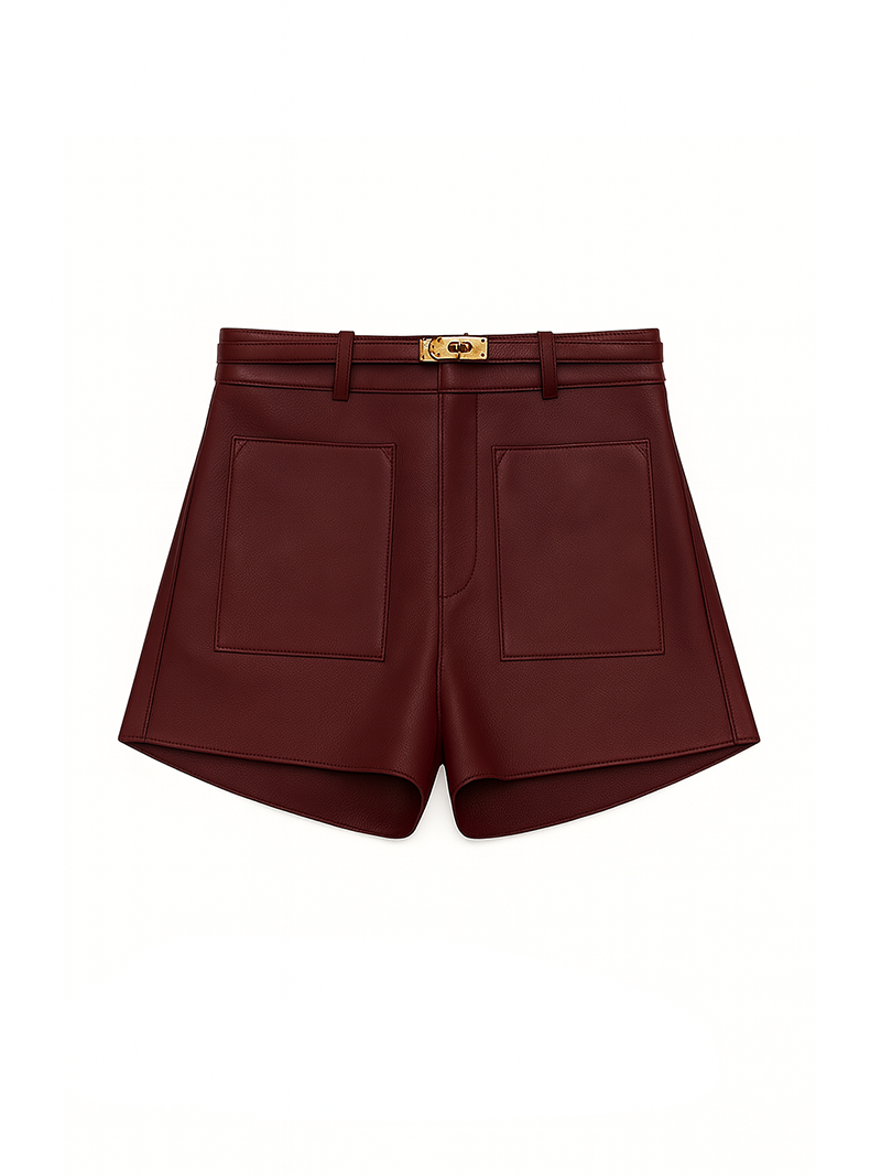 Farah Leather Shorts Burgundy