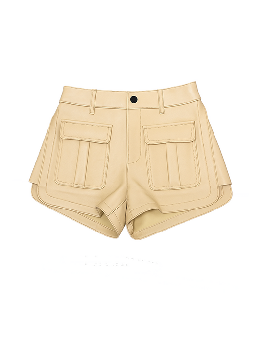 Eleni Leather Shorts Beige